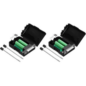MECCANIXITY DB9 Breakout Connector, RS232 Serial Adapter Solderless Module Board with case 15 Pin 2 Row Female Port Solderless Terminal Block Adapter Pack of 2