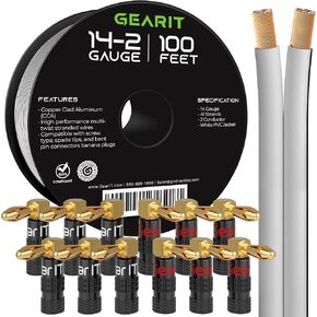 GearIT 100ft 14ga Speaker Wire & 12 Rt Angle Banana