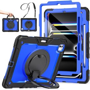 SCSVPN Case for iPad Pro 13 Inch 2024 (M4, 7th Generation), Shockproof Rugged Protective Kids Cover with Screen Protector - Pencil Holder - 360 Rotating Stand - Handle - Shoulder Strap, Rainbow Pink