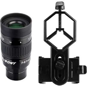 SVBONY Universal Cell Phone Adapter Mount Bundle with SVBONY Zoom Eyepiece 7 to 21mm 1.25 inch Telescope Eyepiece for Astronomic Telescopes