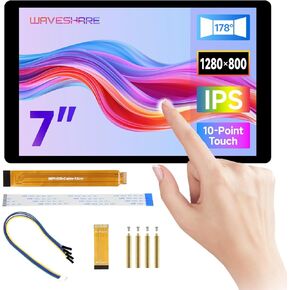 Waveshare 7inch DSI Capacitive Touch Display 2, Compatible with Raspberry Pi 5/4B/3B/CM3/3+/4, 1280 × 800 Resolution, IPS, Optical Bonding Toughened Glass Panel, DSI Interface, 10-Point Touch
