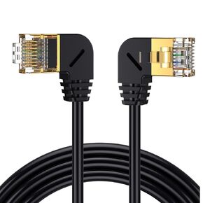 Cat 8 Ethernet Cable Indoor Outdoor Network LAN Patch Cord Right Angle Male to Left Angle Male High Speed RJ45 Flat Internet Cable OD3.8mm for Modem/Laptop/Printer(R M to L M)