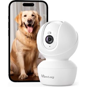 VIMTAG Indoor Camera 2.5K, Pet Camera with Speaker Pan-Tilt 360°, Cameras for Home Security Pet Baby Dog w/Motion Tracking Night Vision Phone App, 2-Way Audio, 24/7 SD & Cloud Storage,Work with Alexa