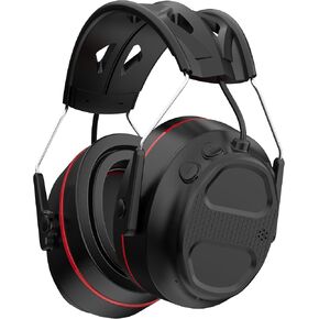 Bluetooth 5.4 Hearing Protection Headphones with 1200mAh Rechargeable Battery, 120H Working Time, 30dB SNR, Ear Muffs with Larger Buttons for Easy Operation, Superior Stereo Sound Quality,Black/Red