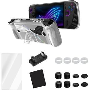 15 in 1 Rog Ally X Case Set with 1 Tempered Glass,1 Rog Alloy X Cover,8 Thumbcaps,1 180 Degree Angle USB C Adapter,4 Joystick Ring Protector for Asus Rog Ally X 2024