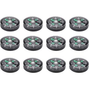 Mini Compass Set, 20mm Oil Filled, 12 Pack, Black, for Hiking and Camping