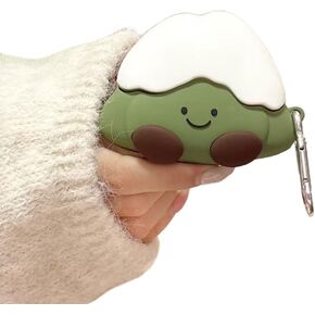 Super Cute Lucky Happy Green Matcha Earphone Case for AirPods 4，Lovely Stylish Soft Silicone Sitting Matcha Baby AirPods 4 Cover Protector Earbud Protective Case