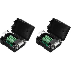 MECCANIXITY DB9 Breakout Connector, RS232 Serial Adapter Solderless Module Board with case 9 Pin 2 Row Female Port Solderless Terminal Block Adapter Pack of 2 with Nuts