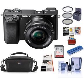 Sony Alpha a6100 Mirrorless Digital Camera with 16-50mm Lens - Bundle with Camera Case, 32GB SDHC Card, 40.5mm Filter kit, Card Reader, LCD Protector Cover, Cleaning Kit, Mac Software Package