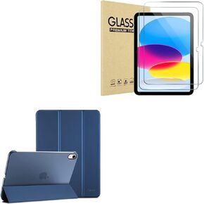 ProCase 2 Pack Screen Protector Tempered Glass for iPad 10.9 10th Generation 2022 A2696/A2757/A2777 Bundle with Slim Stand Hard Shell Case for 10.9" iPad 10th Gen 2022 Release A2696 A2757 A2777 -Navy