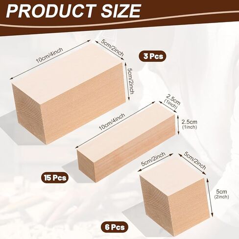 24Pcs Basswood Carving Blocks,2 Sizes Whittling Wood Basswood Blocks Wood Carving Blocks Bass Wood for Wood Carving for Beginners Kids and Adults in Saudi Arabia