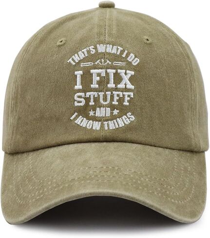 That's What I Do I Fix Stuff and I Know Things Hat for Men, Adjustable Embroidered Cotton Papa Baseball Cap in Kuwait