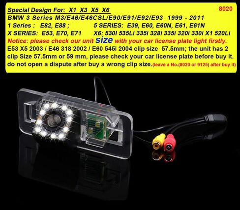 Waterproof Car Rear View Backup License Plate Light Camera 170 Degree Viewing Angle Night Vision for BMW X /1/3/5 Series E90 E91 E92 530I 530Li 320i 328i/X1 X3 X5 X6 M3 M1 E39 E46 E91 E88 E53 in Kuwait