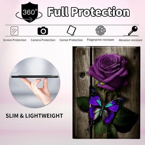 بالنسبة إلى Samsung Galaxy Tab A7 Lite Case Faceboard Wireless Fore و Pu Leather Cover Cover Cover Detective Tablet for Samsung Galaxy Tab A7 Lite 8.7 Inch 2021 - Purple Rose and Butterflies in Kuwait