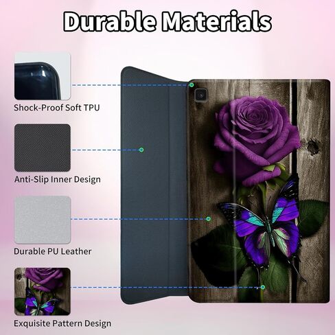 بالنسبة إلى Samsung Galaxy Tab A7 Lite Case Faceboard Wireless Fore و Pu Leather Cover Cover Cover Detective Tablet for Samsung Galaxy Tab A7 Lite 8.7 Inch 2021 - Purple Rose and Butterflies in Kuwait