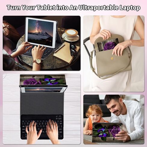 بالنسبة إلى Samsung Galaxy Tab A7 Lite Case Faceboard Wireless Fore و Pu Leather Cover Cover Cover Detective Tablet for Samsung Galaxy Tab A7 Lite 8.7 Inch 2021 - Purple Rose and Butterflies in Kuwait