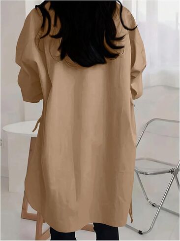 Verdusa Women's Oversized Button Down Shirts Split High Low Long Sleeve Blouses Tunics Tops in Kuwait