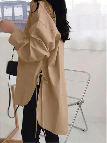 Verdusa Women's Oversized Button Down Shirts Split High Low Long Sleeve Blouses Tunics Tops in Kuwait