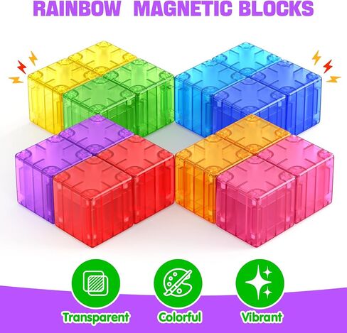 Magnetic Blocks - 32pcs Translucent Magnetic Building Blocks for Toddlers 1-3, STEM Rainbow Magnetic Cubes for Kids Ages 2-4, Magnet Toys for Kids 3-5, Christmas Birthday Gifts for Girls & Boys in Saudi Arabia