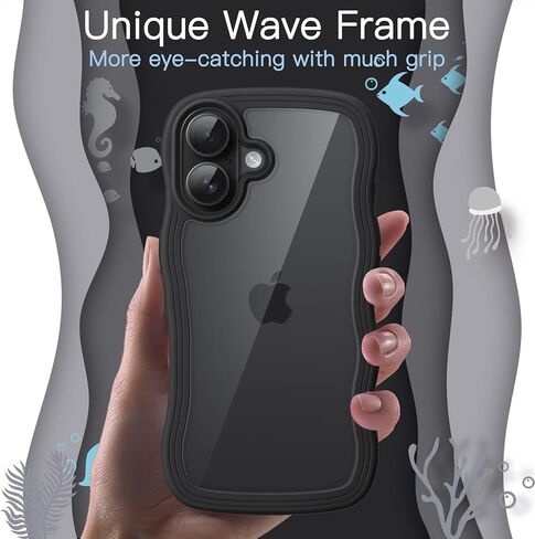 Jetech Case Wavy Case لـ iPhone 16 6.1 بوصة ، وغطاء مطعم على شكل إطار مجعد ، وهو غلاف هاتف مقاوم للصدمات للنساء والفتيات ، واضحة للكمبيوتر الشخصي (Ultramarine) in Kuwait