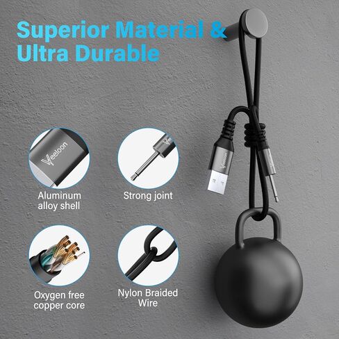 DC Charging Cable 2.5mm 2 FT-2 Pack，USB A to DC 17mm x 2.5mm Charger Fast Charging Cord，Durable Braided 5V 150mA Pin Wire Replacement Cable for Messager, Toys in Saudi Arabia