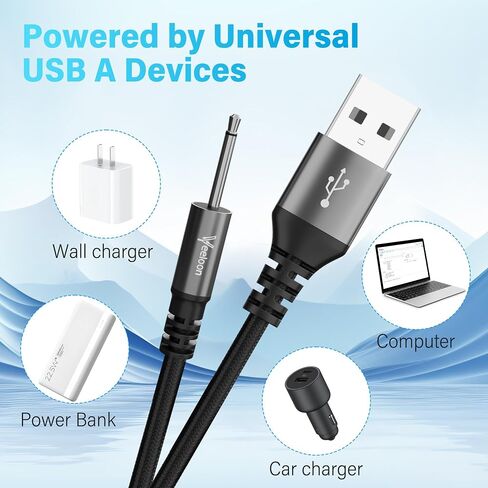 DC Charging Cable 2.5mm 2 FT-2 Pack，USB A to DC 17mm x 2.5mm Charger Fast Charging Cord，Durable Braided 5V 150mA Pin Wire Replacement Cable for Messager, Toys in Saudi Arabia