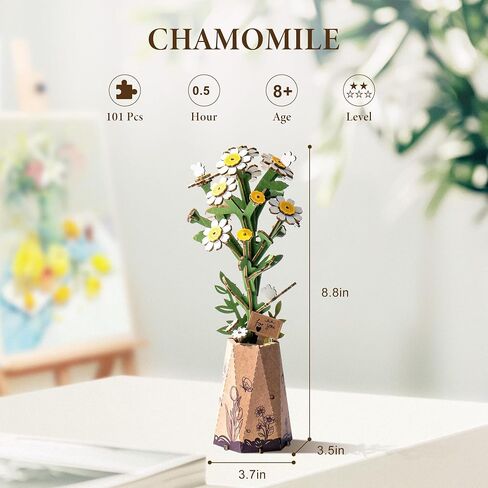 ROBOTIME 3D Puzzles Wooden Artifical Flower Red Carnation DIY Model Building Kit to Build for Adults Bouquet Botanical Collection Craft Brain Teaser Puzzle Creative Gift Home Decor in Saudi Arabia
