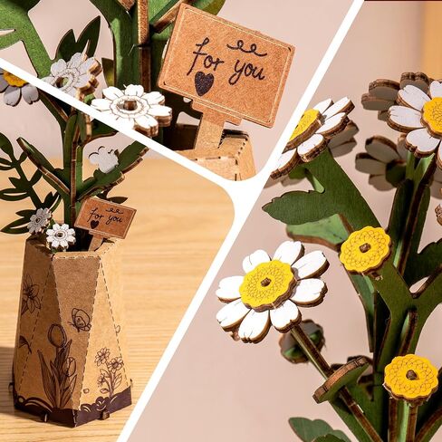 ROBOTIME 3D Puzzles Wooden Artifical Flower Red Carnation DIY Model Building Kit to Build for Adults Bouquet Botanical Collection Craft Brain Teaser Puzzle Creative Gift Home Decor in Saudi Arabia