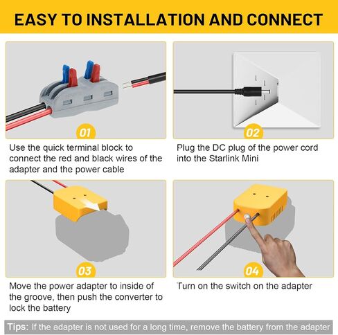 for Starlink Mini DC Power Cable Compatible with Dewalt 20V Battery 10FT, Power Wheel Adapter with Switch Direct to Starlink Mini DC Power Cable, Small and Portable Kit in Saudi Arabia