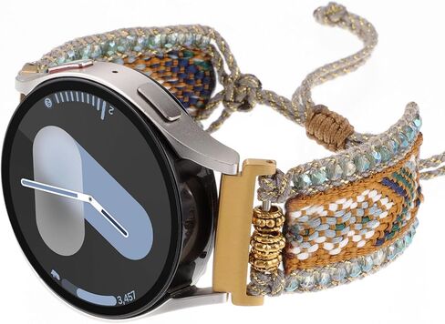 Boho Braided Retro Fabric Band Compatible with Samsung Galaxy Watch 7/6/5/4/FE 40mm 44mm, Watch 5 Pro 45mm, Watch 6/4 Classic 42mm 43mm 46mm 47mm, 20mm Friendship Bracelet Handmade Beaded Nylon Strap in Saudi Arabia