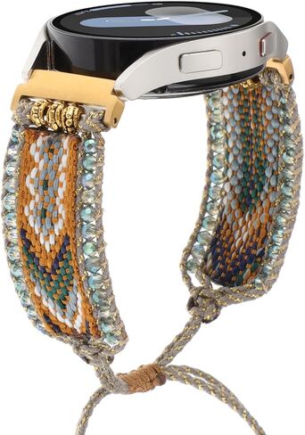 Boho Braided Retro Fabric Band Compatible with Samsung Galaxy Watch 7/6/5/4/FE 40mm 44mm, Watch 5 Pro 45mm, Watch 6/4 Classic 42mm 43mm 46mm 47mm, 20mm Friendship Bracelet Handmade Beaded Nylon Strap in Saudi Arabia