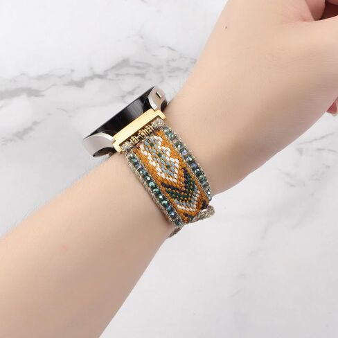 Boho Braided Retro Fabric Band Compatible with Samsung Galaxy Watch 7/6/5/4/FE 40mm 44mm, Watch 5 Pro 45mm, Watch 6/4 Classic 42mm 43mm 46mm 47mm, 20mm Friendship Bracelet Handmade Beaded Nylon Strap in Saudi Arabia