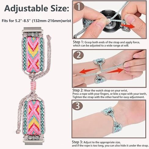 Boho Braided Retro Fabric Band Compatible with Samsung Galaxy Watch 7/6/5/4/FE 40mm 44mm, Watch 5 Pro 45mm, Watch 6/4 Classic 42mm 43mm 46mm 47mm, 20mm Friendship Bracelet Handmade Beaded Nylon Strap in Saudi Arabia