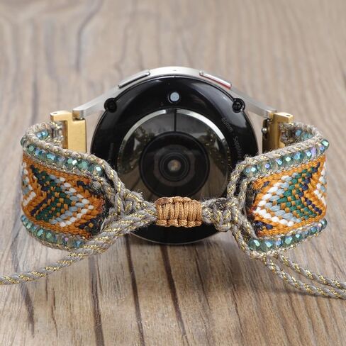 Boho Braided Retro Fabric Band Compatible with Samsung Galaxy Watch 7/6/5/4/FE 40mm 44mm, Watch 5 Pro 45mm, Watch 6/4 Classic 42mm 43mm 46mm 47mm, 20mm Friendship Bracelet Handmade Beaded Nylon Strap in Saudi Arabia