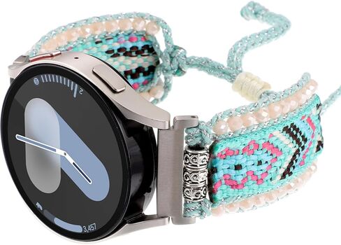 Boho Braided Retro Fabric Band Compatible with Samsung Galaxy Watch 7/6/5/4/FE 40mm 44mm, Watch 5 Pro 45mm, Watch 6/4 Classic 42mm 43mm 46mm 47mm, 20mm Friendship Bracelet Handmade Beaded Nylon Strap in Saudi Arabia