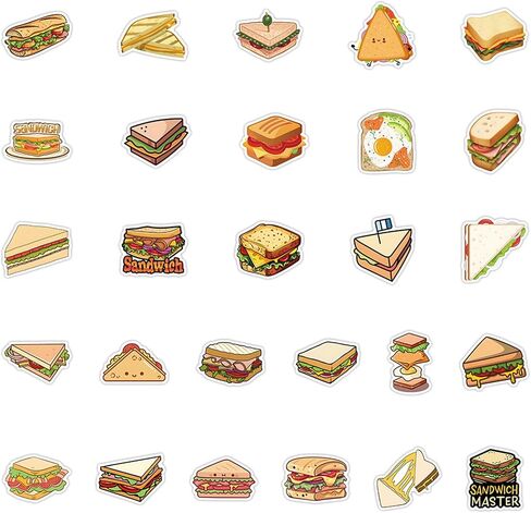 Sandwich Stickers, 50PCs Pack, Cartoon Food Vinyl Decals for Laptop, Hydro Flask, Water Bottle, Phone, Stickers for Friends, Teens, Delicate Decals as Gifts (Sandwich) in Kuwait