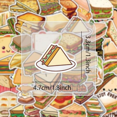 Sandwich Stickers, 50PCs Pack, Cartoon Food Vinyl Decals for Laptop, Hydro Flask, Water Bottle, Phone, Stickers for Friends, Teens, Delicate Decals as Gifts (Sandwich) in Kuwait