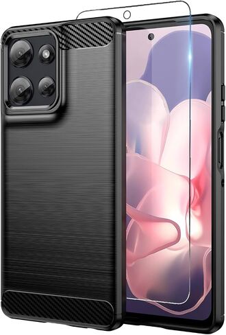 for Moto G Power 2025 Case: with Screen Protector Shock-Absorption Flexible TPU Rubber Protective Cover for Moto G Power 5G 2025 Phone Case(Black) in Saudi Arabia
