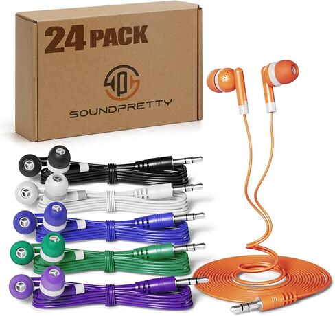 Earbud Headphones Bulk 12 Pack Multicolored Wired Earphones SPT-12MX Individually Wrapped Ear Buds Muti Packs for Kids School Classroom Students in Saudi Arabia
