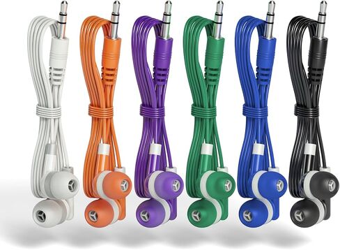 Earbud Headphones Bulk 12 Pack Multicolored Wired Earphones SPT-12MX Individually Wrapped Ear Buds Muti Packs for Kids School Classroom Students in Saudi Arabia