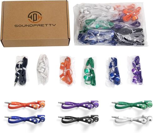Earbud Headphones Bulk 12 Pack Multicolored Wired Earphones SPT-12MX Individually Wrapped Ear Buds Muti Packs for Kids School Classroom Students in Saudi Arabia