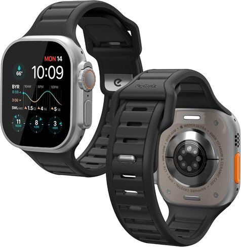KeyBudz Journey Series لحزام Apple Watch - فرقة FKM Rugged مع مشبك الألومنيوم (أسود كربون) متوافق مع Apple Watch Ultra 1/2 ، السلسلة 10 46 مم ، 9/8/7 45 مم ، SE2/SE/6/5/4 44 مم ، 3/2/1 42 ​​ملم in Kuwait