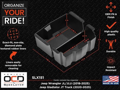 Car OCD - Center Console Organizer for Jeep Wrangler JL JLU (2018-19) - صنع في الولايات المتحدة الأمريكية in Kuwait