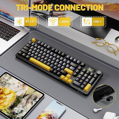 الهجوم Shark X98 Pro Wireless Mechanical Keyboard مع شاشة ومقبض ، 2.4G/USB-C/BT5.0 GASKET HOT SWAPPERAIND CREAMY KEYYS102 KEYS ، Web Driver RGB Gaming Keyboard للكمبيوتر الشخصي/MAC/PS4/XBOX in Kuwait