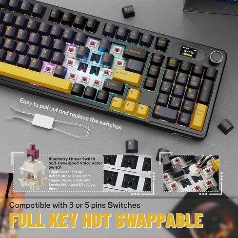 الهجوم Shark X98 Pro Wireless Mechanical Keyboard مع شاشة ومقبض ، 2.4G/USB-C/BT5.0 GASKET HOT SWAPPERAIND CREAMY KEYYS102 KEYS ، Web Driver RGB Gaming Keyboard للكمبيوتر الشخصي/MAC/PS4/XBOX in Kuwait