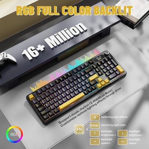 الهجوم Shark X98 Pro Wireless Mechanical Keyboard مع شاشة ومقبض ، 2.4G/USB-C/BT5.0 GASKET HOT SWAPPERAIND CREAMY KEYYS102 KEYS ، Web Driver RGB Gaming Keyboard للكمبيوتر الشخصي/MAC/PS4/XBOX in Kuwait
