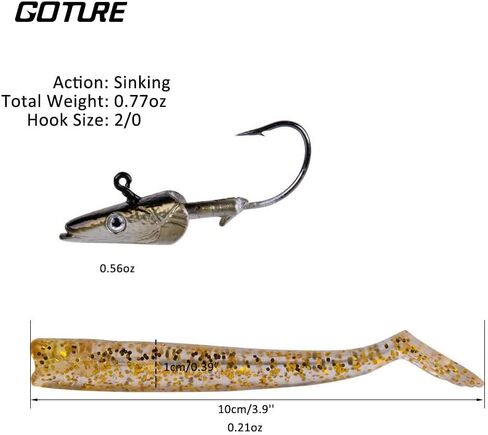 Goture Soft Fishing Lures jig Heads, Saltwater Freshwater Minnow Fishing Bait T Tail with jig Head, Fishing Lure Swim Shad Baits for Bass Fishing 5/15Pcs in Saudi Arabia