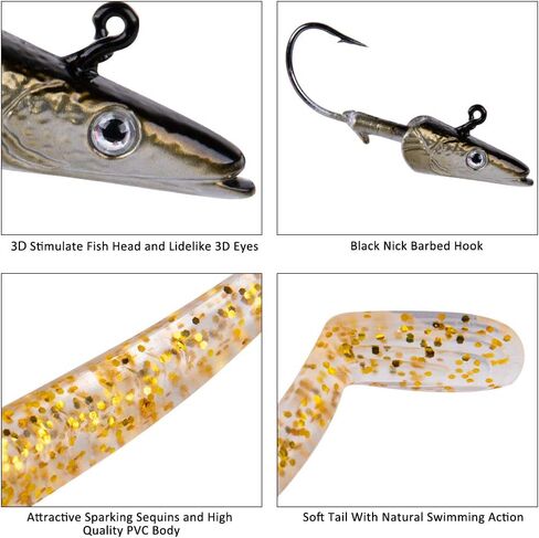 Goture Soft Fishing Lures jig Heads, Saltwater Freshwater Minnow Fishing Bait T Tail with jig Head, Fishing Lure Swim Shad Baits for Bass Fishing 5/15Pcs in Saudi Arabia