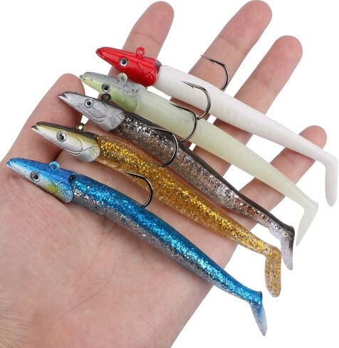 Goture Soft Fishing Lures jig Heads, Saltwater Freshwater Minnow Fishing Bait T Tail with jig Head, Fishing Lure Swim Shad Baits for Bass Fishing 5/15Pcs in Saudi Arabia