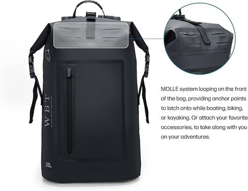 Water Bear Tactical Waterproof Backpack: 35L Rugged Roll-Top Closure(no reflective strip). (Black, 35L) in Saudi Arabia